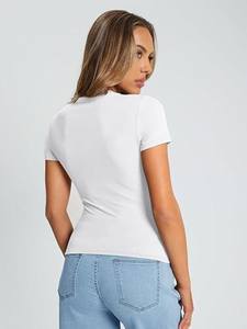 T-shirt en coton pour femme avec logo en strass, coupe ajustée, décontracté, personnalisable, streetwear, marque privée, usine OEM - Product Image 5
