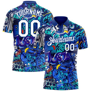 Col chemise en tissu polaire respirant à séchage rapide, imprimé graffiti personnalisé, blanc royal 3D, idéal pour le golf et les activités de plein air - Product Image 1