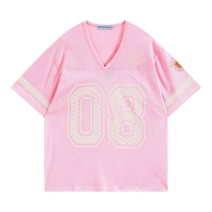 Camiseta de Fútbol Personalizada con Cuello en V y Manga Corta, Color Rosa, Número 08, Unisex, Corte Holgado, Transpirable y que Absorbe la Humedad, Estilo Urbano - Product Image 1