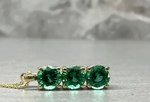 Women's Pretty Pendant Round Cut Simulated Green Emerald 14K Yellow Gold Plated - Product Image 3