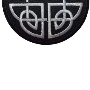 Round Embroidered <b>Patch</b> with Geometric Design Black Fabric <b>Sew</b>-<b>On</b> Badge for Hats and Clothing - Product Image 1