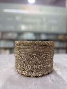 Espejo de mano con bordado de perlas y encaje festoneado, elegante caftán indio, sari, accesorio decorativo de costura al por mayor - Product Image 3
