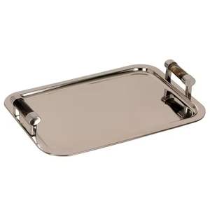 Plateau de service rectangulaire de luxe moderne en acier inoxydable de qualité supérieure avec poignée pour la décoration des fêtes à domicile - Product Image 1