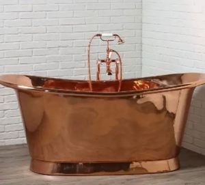 อ่างอาบน้ำแบบลอยตัว ทองแดงผิวสัมผัสแบบตอกลาย รุ่น Single Slipper พร้อมเคลือบนิกเกิลด้านนอก สำหรับห้องน้ำ ราคา - Product Image 4