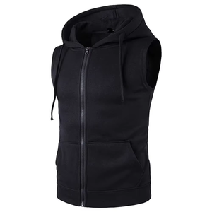 Manufacturer Supply Custom US Size Cotton Blends Streetwear Front Solid Hooded Pullover <b>Mens</b> <b>Sleeveless</b> OEM Service - Product Image 1