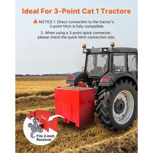 Scatola di Zavorra per Trattore a 3 Punti Categoria 1 Anticorrosione, Capacità di Carico 800 libbre, con 2 Pesi per Ruote e Ricevitore per Gancio di Traino - Product Image 2