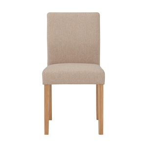 Chaise de salle à manger moderne en chêne malaisien finition naturelle, assise en tissu jersey beige, style nordique, pour mobilier de restaurant - Product Image 2