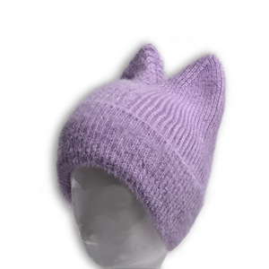 Custom <b>Hats</b> <b>Cat</b> Ears Mohair Beanie Pure Solid Color Women Caps Wholesale Bulk Order for Team Women's Mohair Beanie Fashion - Product Image 5