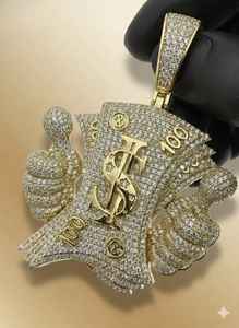 Colgante de Moissanita con Diseño de Pila de Dinero y Acabado de Dólar, Estilo Hip Hop, Regalo para Fiesta Hip Hop, con Plata 925, Joyería Fina, Colgantes y Dijes - Product Image 5