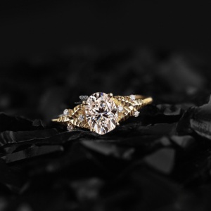 Oval Lab Grown Diamond Engagement <b>Ring</b> 14K Gold Leaf Style Nature Inspired Bridal Wedding <b>Ring</b> Custom Manufacturer Supplier - Product Image 1