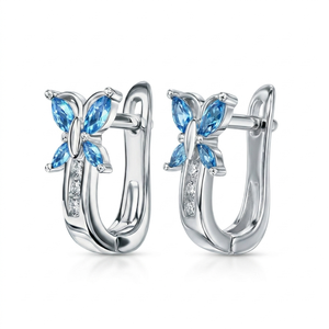 Boucles d'oreilles créoles pendantes en argent sterling 925 avec papillon et diamants pour femme, cadeau idéal pour mariage, anniversaire ou soirée - Product Image 1