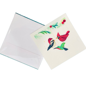 Carte en quilling colorée avec ornement d'oiseau suspendu, carte festive en quilling avec enveloppe, cartes de vœux faites à la main, spéciales pour les fêtes - Product Image 3
