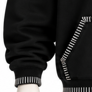 Sweat à capuche oversize noir avec bordure cousue, effet vieilli, style streetwear, surpiqûres contrastées, poche kangourou, tenue décontractée - Product Image 5