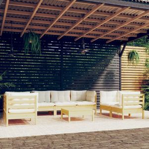 Juego de Muebles de Jardín Color Crema 100% Poliéster con Madera Natural de Pino Sólido 100% Poliéster - Product Image 1