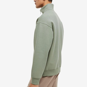 Men's Green Quarter <b>Zip</b> Knitted Sweatshirt Regular Fit Stand Collar Casual Autumn Wear Solid Color Long Sleeve - Product Image 2