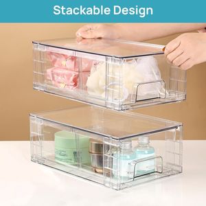 4 Pack <b>Clear</b> Acrylic Stackable Storage <b>Drawers</b> with Handles Easy Assembly Fridge and Bathroom Organizer - Product Image 5