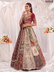 <b>Bridal</b> Lehenga Set Heavy Embroidered Dupatta V Neck Blouse and Skirt Wedding Party Formal Wear - Product Image 5
