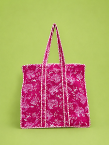 Quilted Cotton <b>Tote</b> Bag Reversible Floral Print Shoulder Handbag Rope Handles <b>Zipper</b> Closure for Shopping Daily Use - Product Image 1