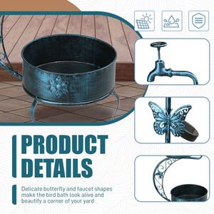 36-Inch Vintage Metal Garden Bird Bath with Solar Lamp Flower Planter Pedestal Standing Bird Feeder for Outdoor Backyard Birding - Product Image 4