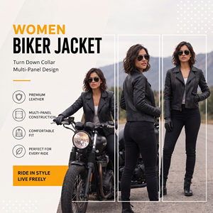 Women Genuine Leather Biker Jacket Turn Down Collar Multi Panel Full Sleeve Zipper Closure Motorcycle Jackets Ladies - Product Image 4