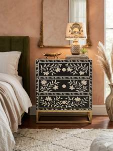 Mesita de noche de madera de lujo con incrustaciones de hueso, diseñada para dormitorios elegantes y decoración interior de primera calidad. - Product Image 6