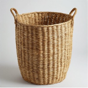 Panier rond en jonc de mer naturel de qualité supérieure, conçu pour un rangement polyvalent dans les espaces résidentiels - Product Image 5