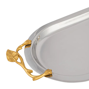 Plateau de service ovale en acier inoxydable de qualité supérieure, avec poignée en aluminium feuille d'or, idéal pour la restauration, prix abordables - Product Image 3