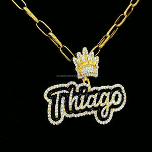 VVS mossanite จี้ตัวอักษร925เงินสเตอริ่งเคลือบสีดำเย็นพร้อมจี้มงกุฎแบบกำหนดเอง - Product Image 4