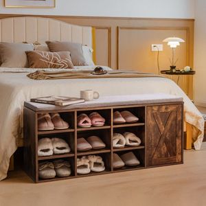 Panca Portascarpe Regolabile a 9 Scomparti con Cuscino Imbottito Rimovibile per Scaffali Portascarpe - Product Image 2