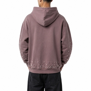 Sweat à capuche zippé oversize pour homme en molleton de coton épais, avec effet délavé vintage et strass, style streetwear, avec poches, idéal pour l'hiver - Product Image 2
