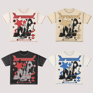 เสื้อยืดผู้ชายพิมพ์ลายสไตล์สตรีทแบรนด์ดัง แขนสั้น คอกลม ทรงปกติ ผ้าคอตตอนเจอร์ซีย์ 100% แต่งขอบตัดสี ดีไซน์ลายพิมพ์ - Product Image 1