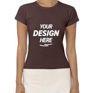 T-shirt ajusté marron personnalisé pour femme avec logo – Créez votre propre design – Manches courtes en coton doux – T-shirt court style « baby » - Product Image 1