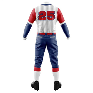 Custom Baseball Uniform Jersey With Number 25 <b>White</b> <b>Red</b> <b>Blue</b> Striped Softball Outfit Full Set - Product Image 4
