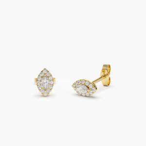 Pendientes de Diamantes Cultivados en Laboratorio con Corte Marquesa y Redondo en Oro, Oro Rosa, Oro Blanco o Plata VVS VS D E F para Mujer - Product Image 4