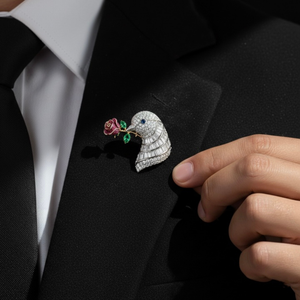 Broche Fleur d'Oiseau en Argent Plaqué Rhodium avec Moissanite et Émail Rose, Accessoire pour Veste de Costume, Cadeau pour Mariage d'Enfants - Product Image 3