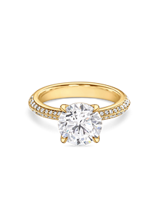 Bague de fiançailles solitaire ronde éblouissante avec diamant de laboratoire de 1+ carat et bande pavée |   Or jaune, blanc, rose et platine 18 carats - Product Image 3
