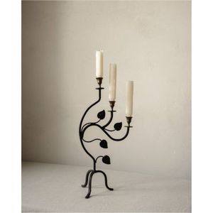 Support de bougie décoratif en métal noir, style rustique, centre de table, chandelier à 3 branches pour bougies coniques, décoration intérieure et hôtellerie - Product Image 1