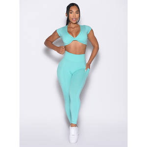 Ensemble 2 pièces pour femme Custom Premium Aquatic Awe OEM : Leggings et haut taille haute avec poches, idéal pour le yoga - Product Image 2