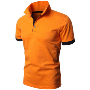 Men's <b>Orange</b> Short Sleeve <b>Polo</b> Shirt Solid Color Knitted Casual Style Button Down Collar Design - Product Image 1