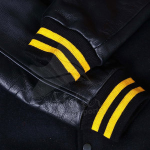 Chaqueta Letterman de Cuero Premium para Hombre con Mangas de Cuero en Contraste, Cierre de Botones, Cuello y Puños Acanalados, Ropa Exterior Casual Urbana - Product Image 4