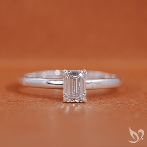 0.5ct Emerald Cut Lab Diamond Engagement <b>Ring</b> Hidden Halo Solitaire IGI Certified 10K White Gold Luxury Wedding Anniversary <b>Ring</b> - Product Image 1
