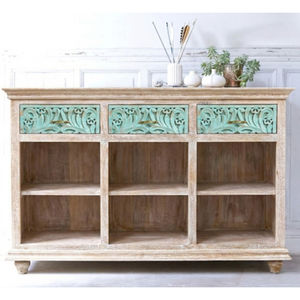 Aparador Vintage Retro de Madera Maciza con 3 Cajones, Ecológico, Tallado, con Altura Ajustable para Uso Doméstico y Comercial - Product Image 1