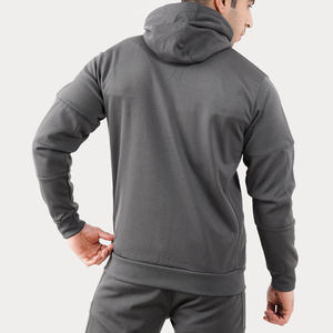 Conjunto Deportivo Informal para Hombre, Color Gris, con Capucha y Cremallera Completa, Pantalones Deportivos de Color Sólido con Bolsillos Laterales, Transpirable, de Poliéster, para Otoño - Product Image 3