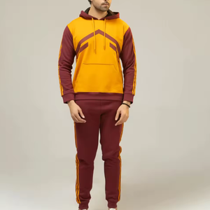 ชุดวอร์มบล็อกสีสำหรับผู้ชาย – เสื้อมีฮู้ดแบบคอนทราสต์และกางเกงจ็อกเกอร์ลายแถบด้านข้าง ชุดกีฬา 2 ชิ้น - Product Image 3