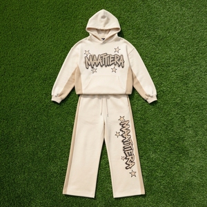 Custom <b>Women</b> Cream Oversized Hoodie and Wide Leg <b>Sweatpants</b> Two Piece Graphic Streetwear Tracksuit Set - Product Image 6