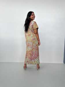 Robe caftan en jersey de coton tie-dye Alisa, style marocain, vêtements de détente pour femmes, robe t-shirt à col en V avec poches - Product Image 6