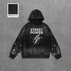 Sweat-shirts à col montant en molleton de coton pour hommes, avec manches ornées de strass, style streetwear, production en gros - Product Image 6