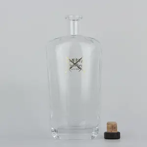 750 ml runde Form Wodka Gin Whiskey Glas Likör-Flasche mit Korkstopfen