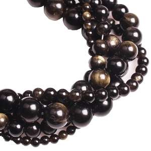 Cuentas Sueltas Redondas de Vidrio Volcánico Obsidiana Fuego Arcoíris Dorado Natural para Fabricación de Joyas, Pulseras, Collares, Accesorios DIY - Product Image 3