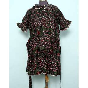 Vestido corto estilo mini para mujer, 100% algodón, informal, con mangas acampanadas, cuello redondo, estampado floral, ecológico, cintura natural - Product Image 2